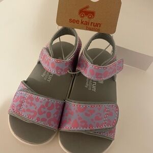 See Kai Run Toddler Sandals with Pink and Gray Pattern